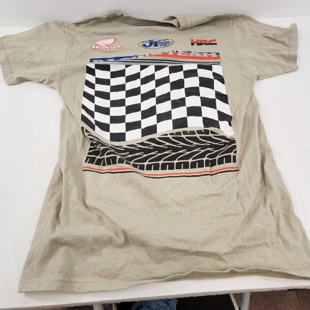 Honda Racing Team Checkered Flag Cotton T-Shirt Mens Small Beige Official